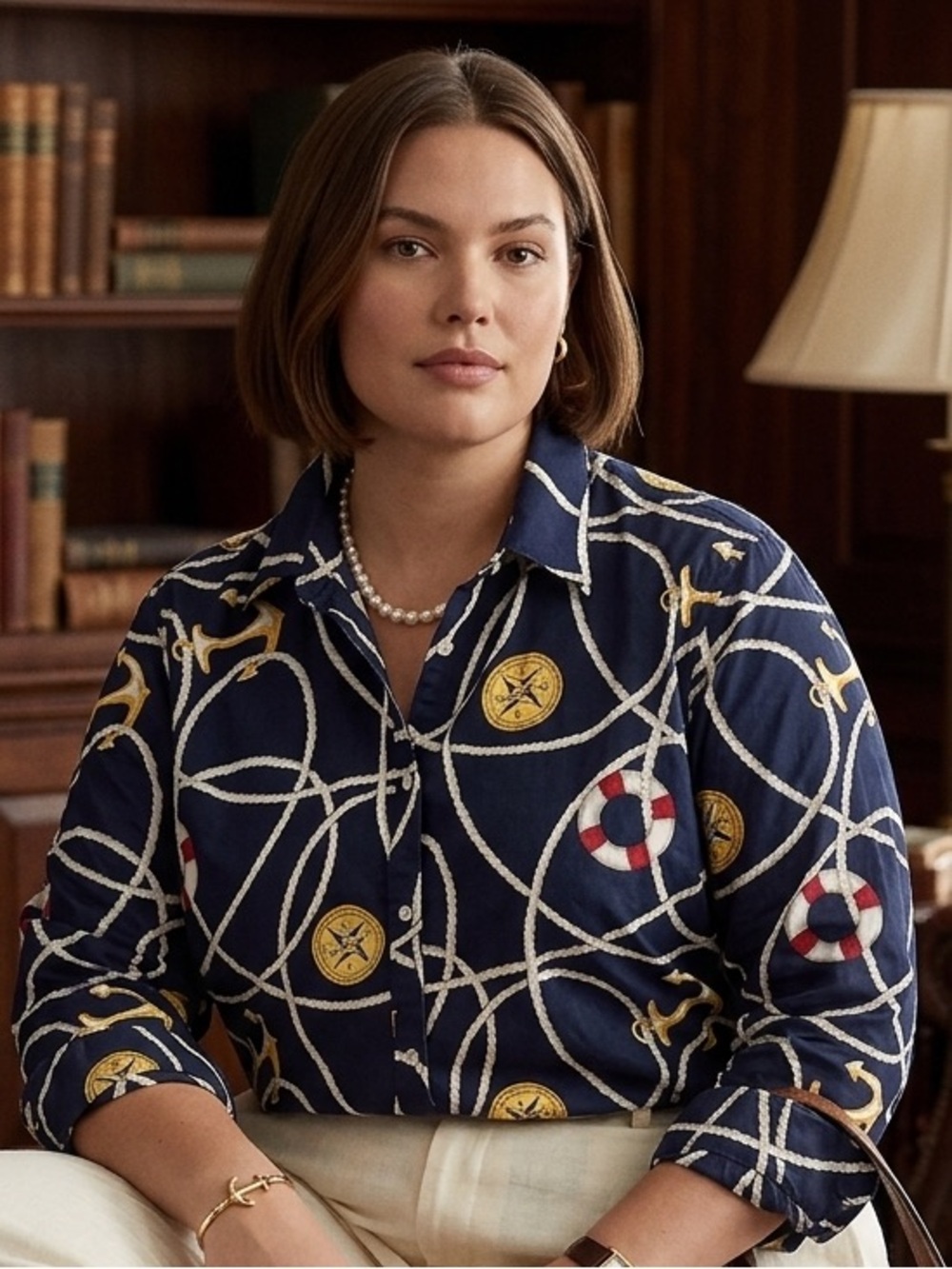 Lauren Ralph Lauren Navy Rope Print Button-Down Shirt